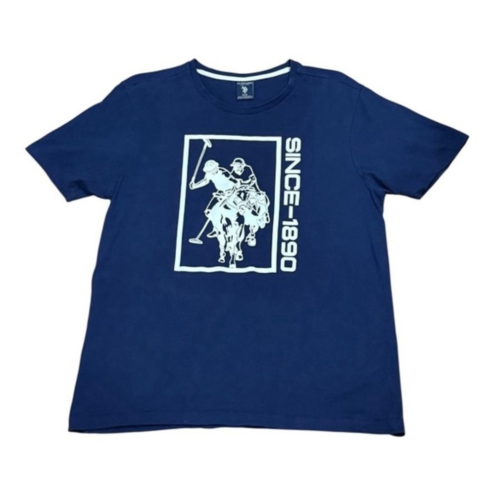 US Polo Assn Shirt Mens Medium Blue Graphic Tee Since 1890 Equestrian Horse